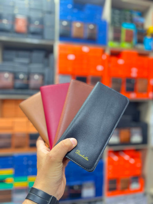 Men's Premium Long Bifold Wallet with Multiple Card Slots & ID Window – Black