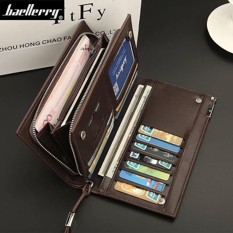 Baellerry Business Men's Wallets Solid PU Leather Long Portable Cash Purses Casual Standard Male Clutch Bag