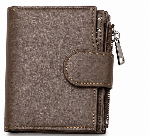 Men's RFID Blocking PU Leather Wallet with Zipper Coin Pocket & Multiple Card Slots